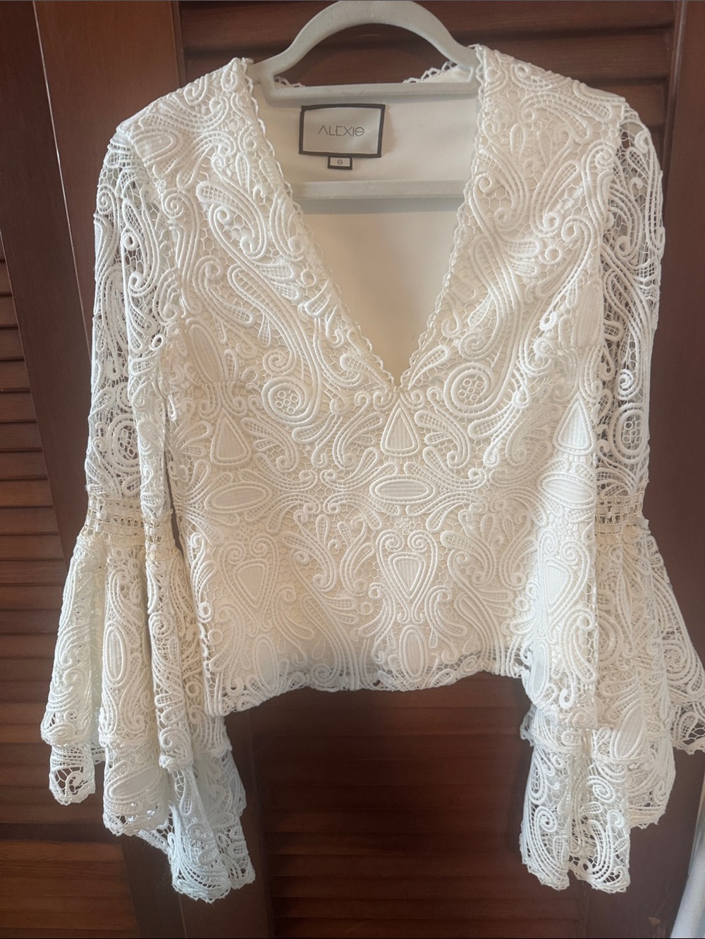 Alexis Ivory Lace V-Neck Bell Sleeve Blouse